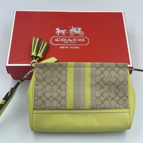 Coach Handbags - Coach Legacy Stripe Signature Large Wristlet Yellow NWOT